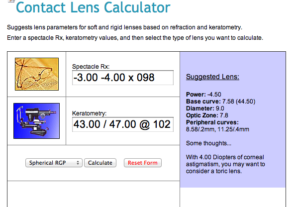 Contact Lens Power Conversion Chart
